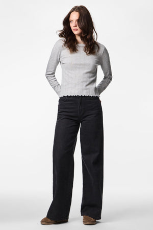 Marie O-Neck Top - Light Grey Melange