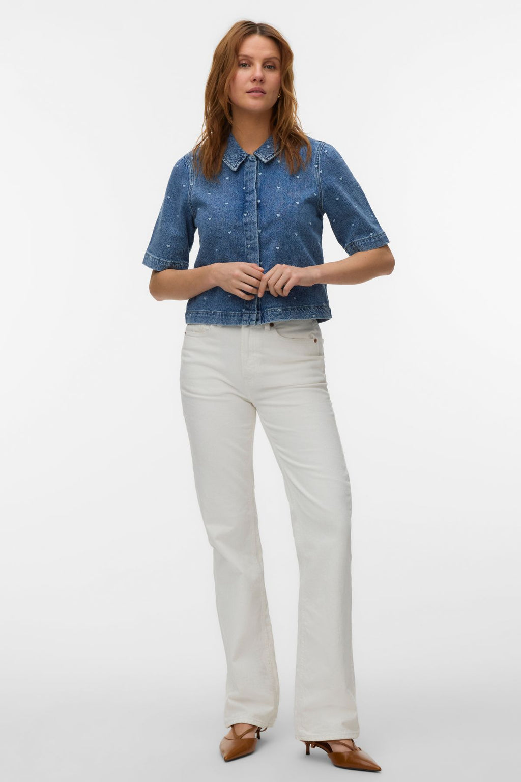 Dionne 2/4 Denimskjorta - Medium Blue Denim - Hjärta