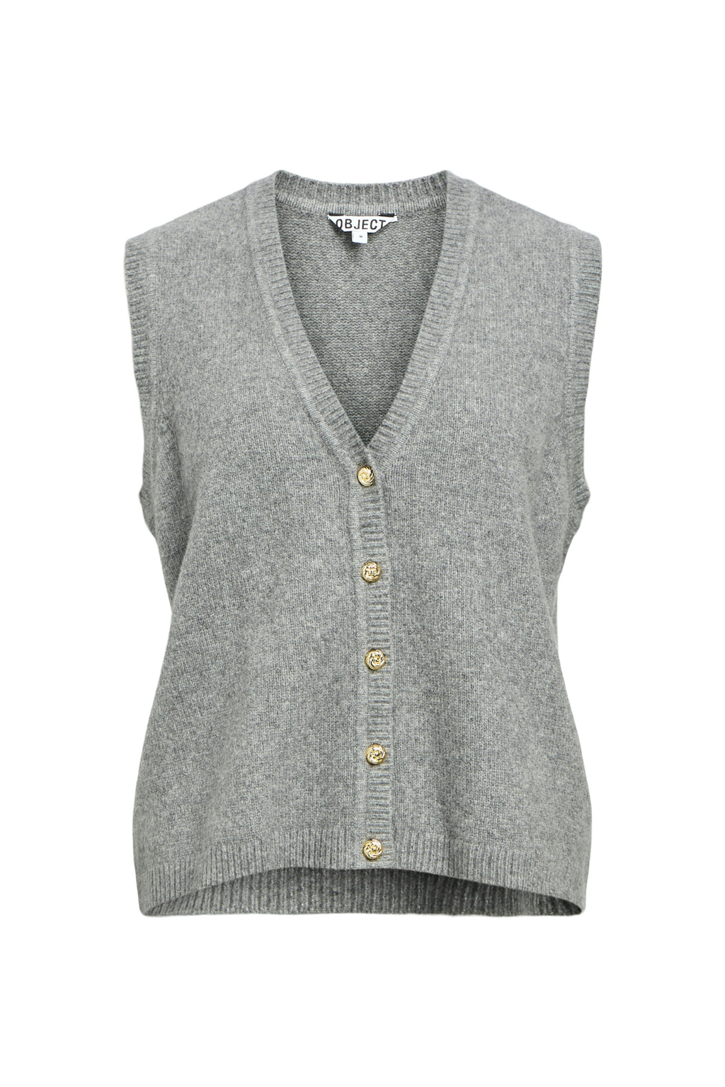Ivona S/L Stickad Väst - Medium Grå Melange