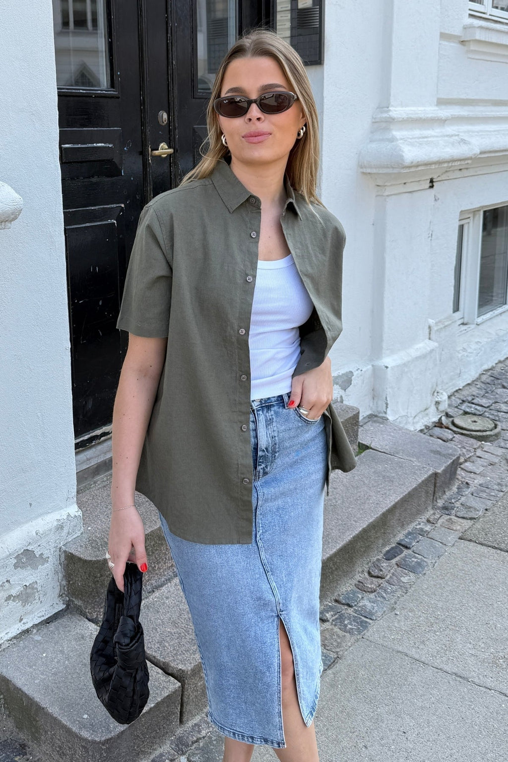 Kortärmad Linneskjorta - Army