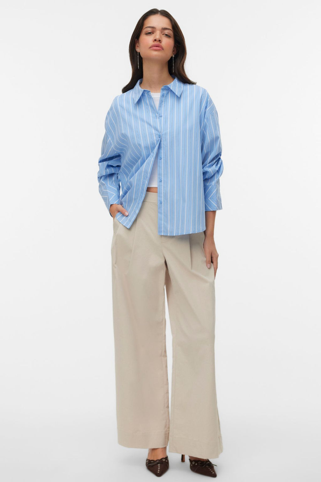 Meng MidWaist Krinklad Wide Pants - Cement