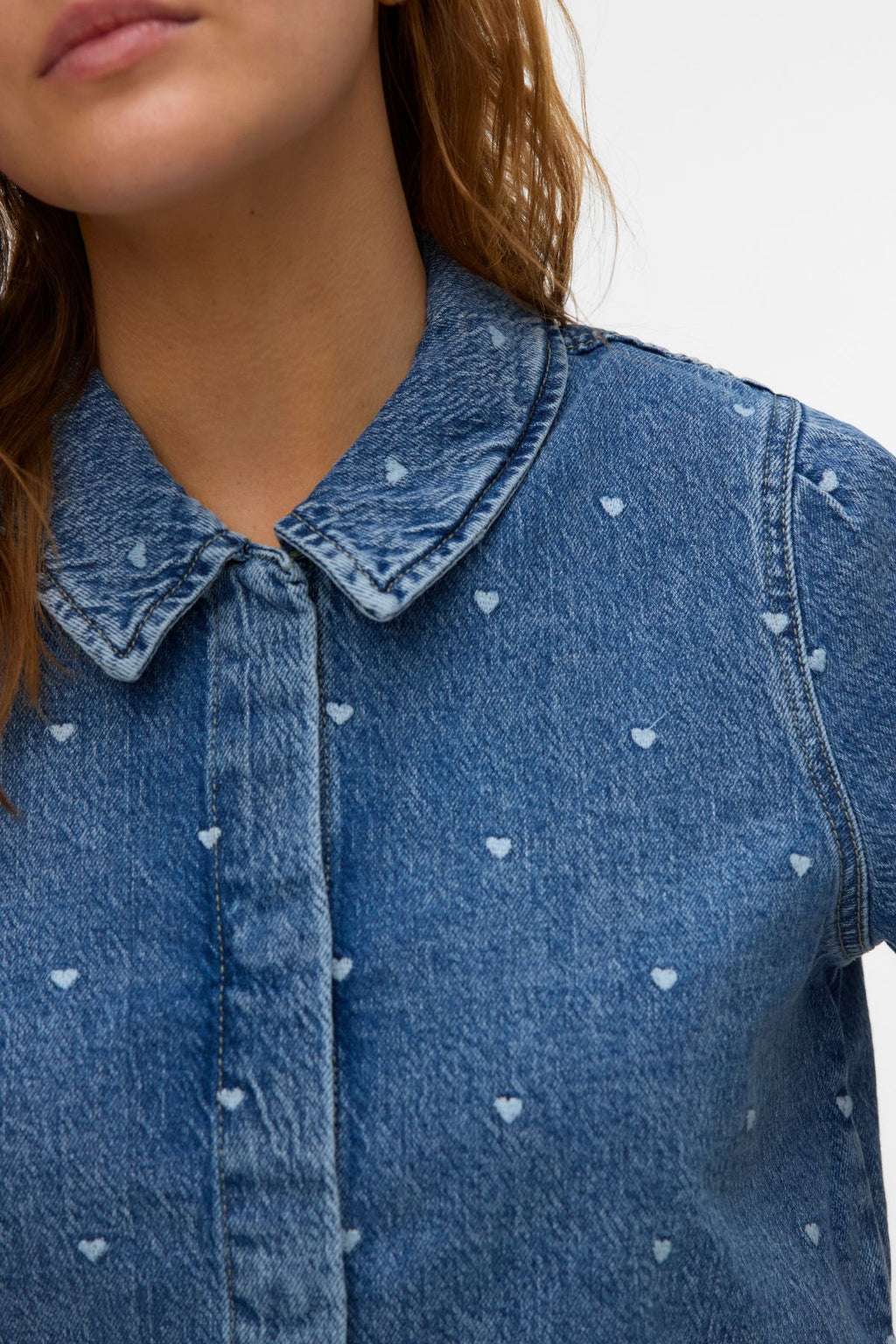 Dionne 2/4 Denimskjorta - Medium Blue Denim - Hjärta