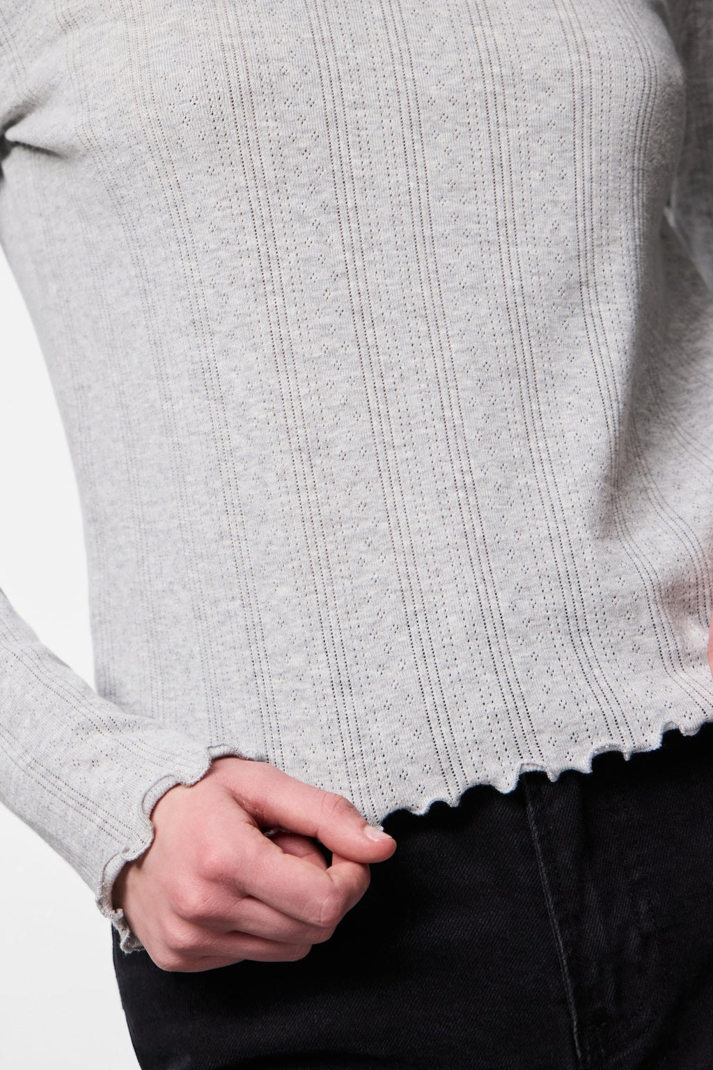 Marie O-Neck Top - Light Grey Melange