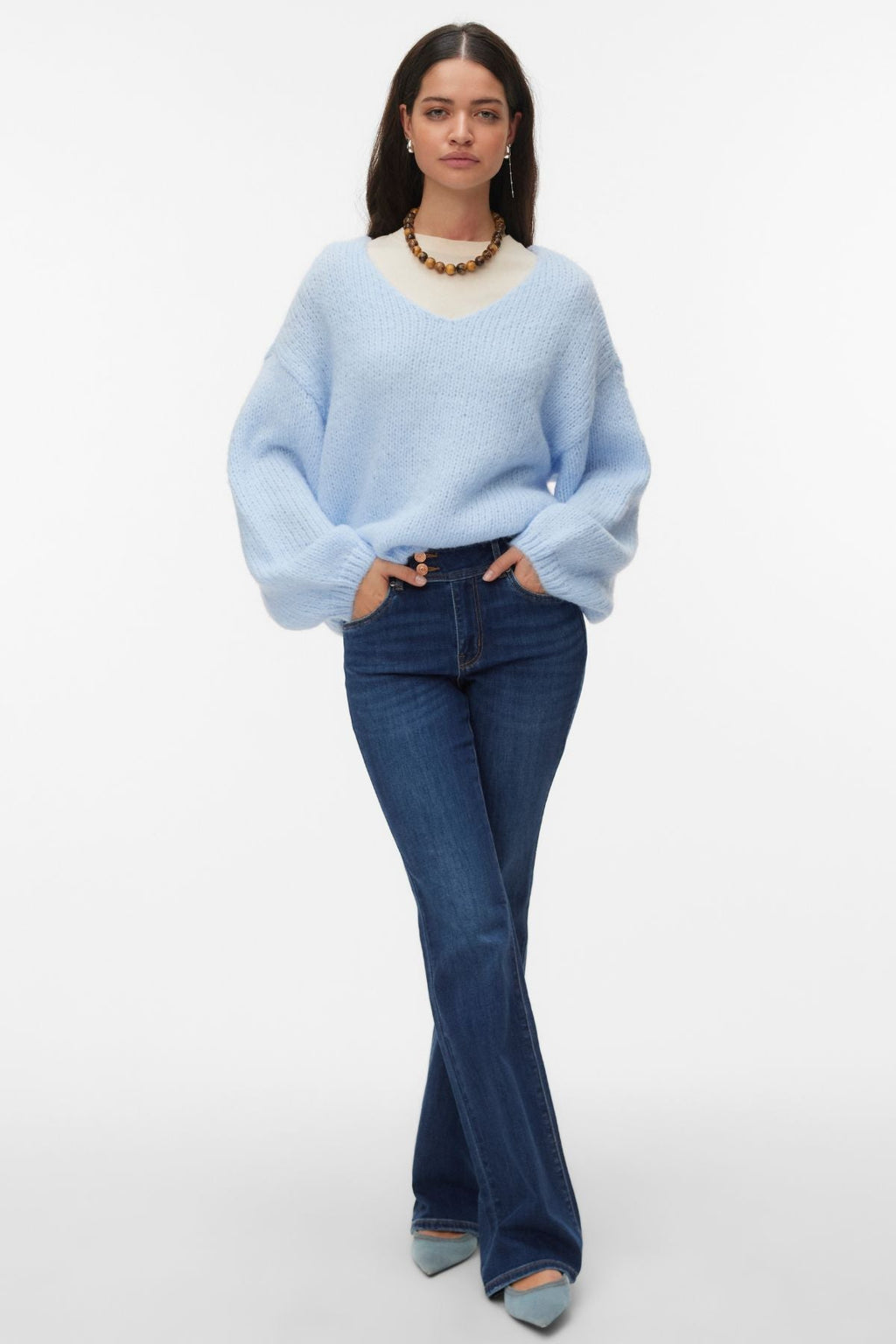 Vero Moda Maybe 2way V-Neck Pullover - Ljusblå
