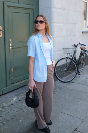 Kortärmad Linneskjorta - Ljusblå