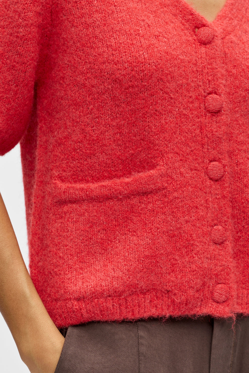 Saggia V-ringad Stickad Cardigan - Poinsettia Melange