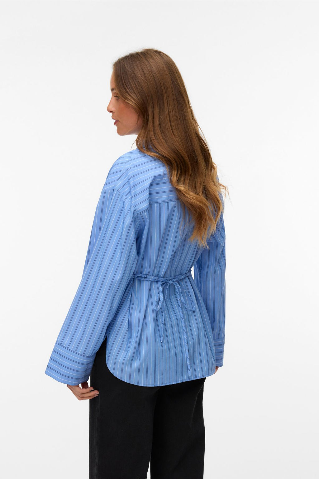 Gina Bältesskjorta - Provence Stripes: Navy Peony/Snow White