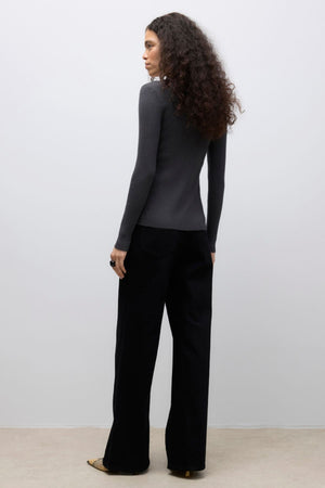 Ukino O-ringad Stickad Kofta - Mörkgrå Melange