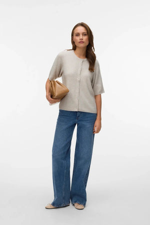 Lefile 2/4 O-Neck Pärlcardigan - Pumice Stone Melange