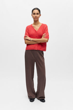 Saggia V-ringad Stickad Cardigan - Poinsettia Melange