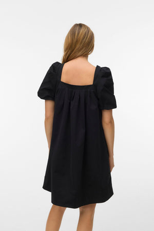 Ann Ss Square Neck Kort Klänning - Svart