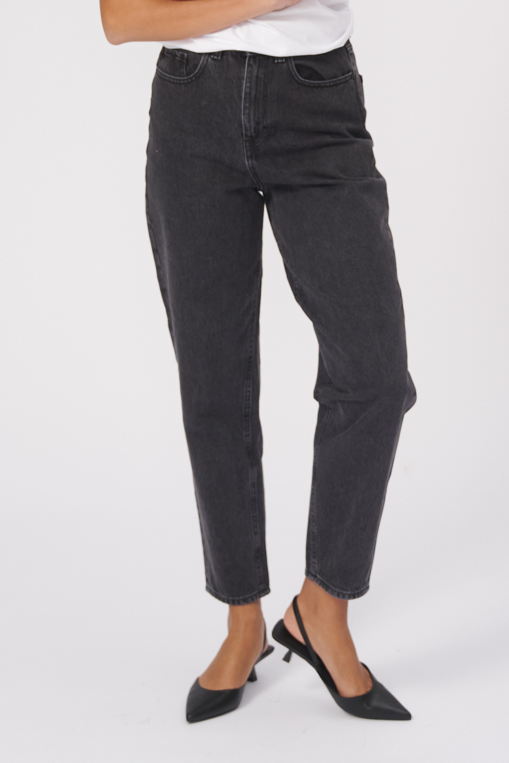 Performance Mom Jeans - Washed Black Denim