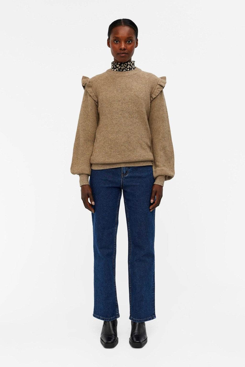 Malena Ruffle Pullover Stickad - Fossil