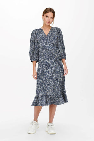Olivia 3/4 Wrap Midi Dress - Blue Mirage