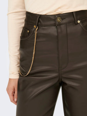 Camille Wide Faux Leather Byxor - Delicioso