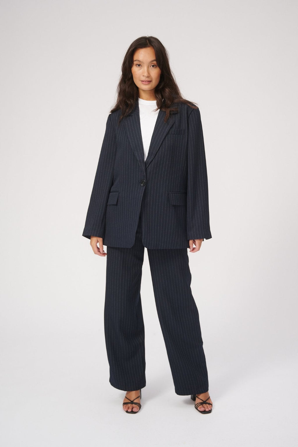 Oversized Kavaj med Kostymbyxor - Paketerbjudanden (Navy Pinstripe)