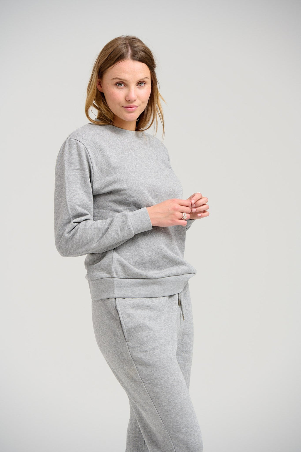 Basic Crewneck Sweat - Ljusgrå Melerad