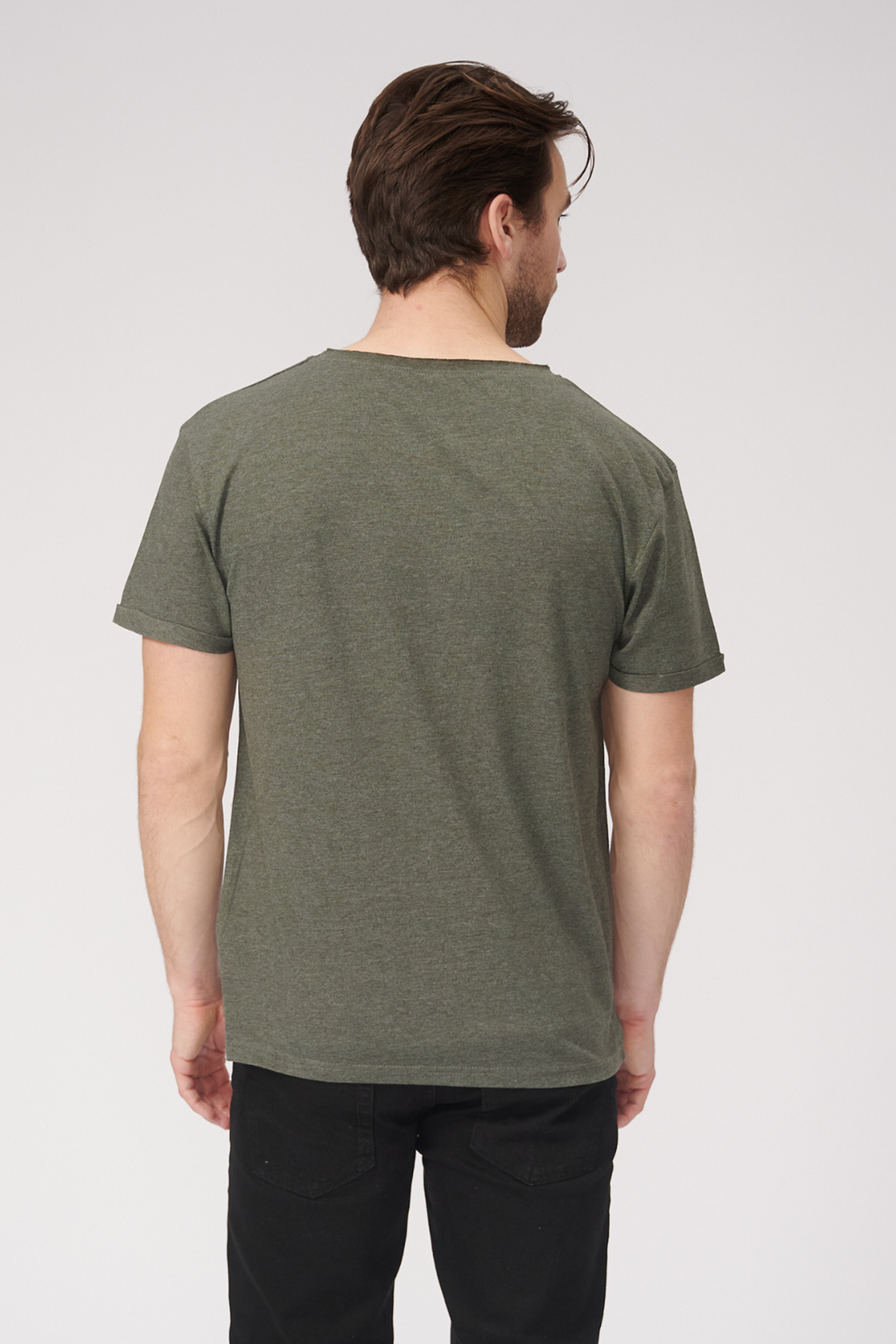 Raw Neck T-shirt - Grönmelerad