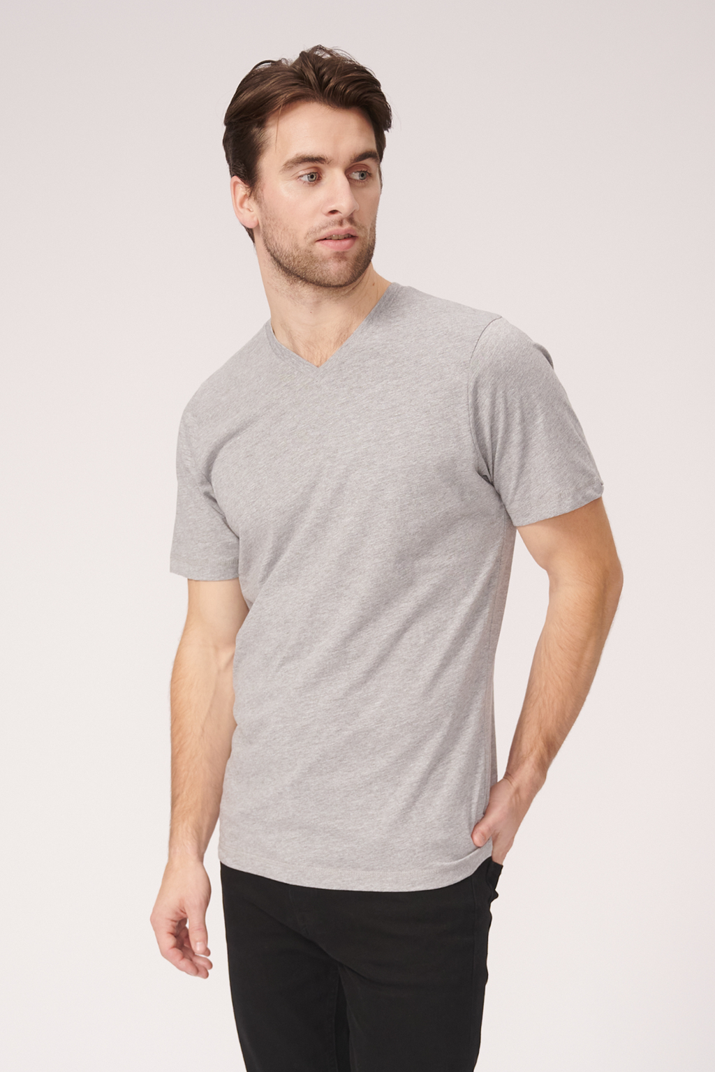 Basic V-ringad Tee - Oxford Grå