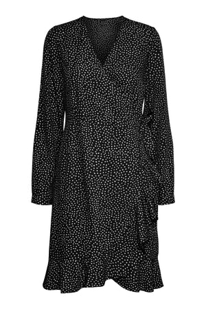 Henna Wrap Frill Klänning - Black/Snow White
