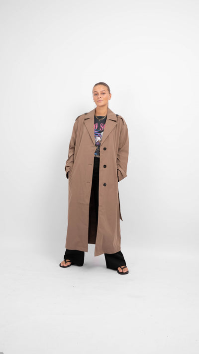 Isabelle Long Trenchcoat - Walnut - ONLY - Brun