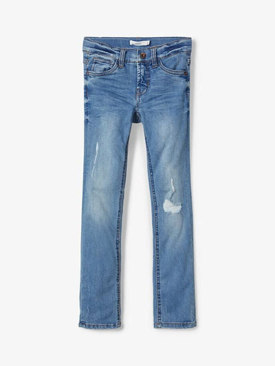 X-Slim Fit Ripped Jeans - Ljusblå denim - Name It - Blå