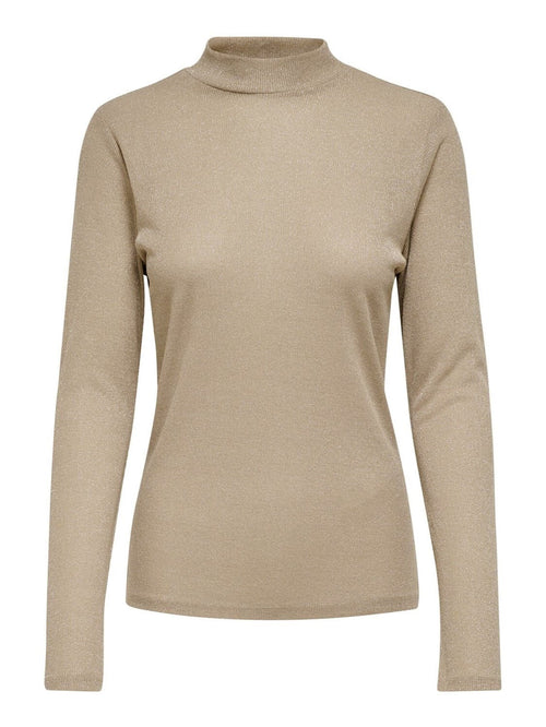 Långärmad  tröja med lurex detaljer - Frostad mandel - ONLY - Brun