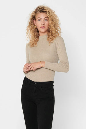 Långärmad  tröja med lurex detaljer - Frostad mandel