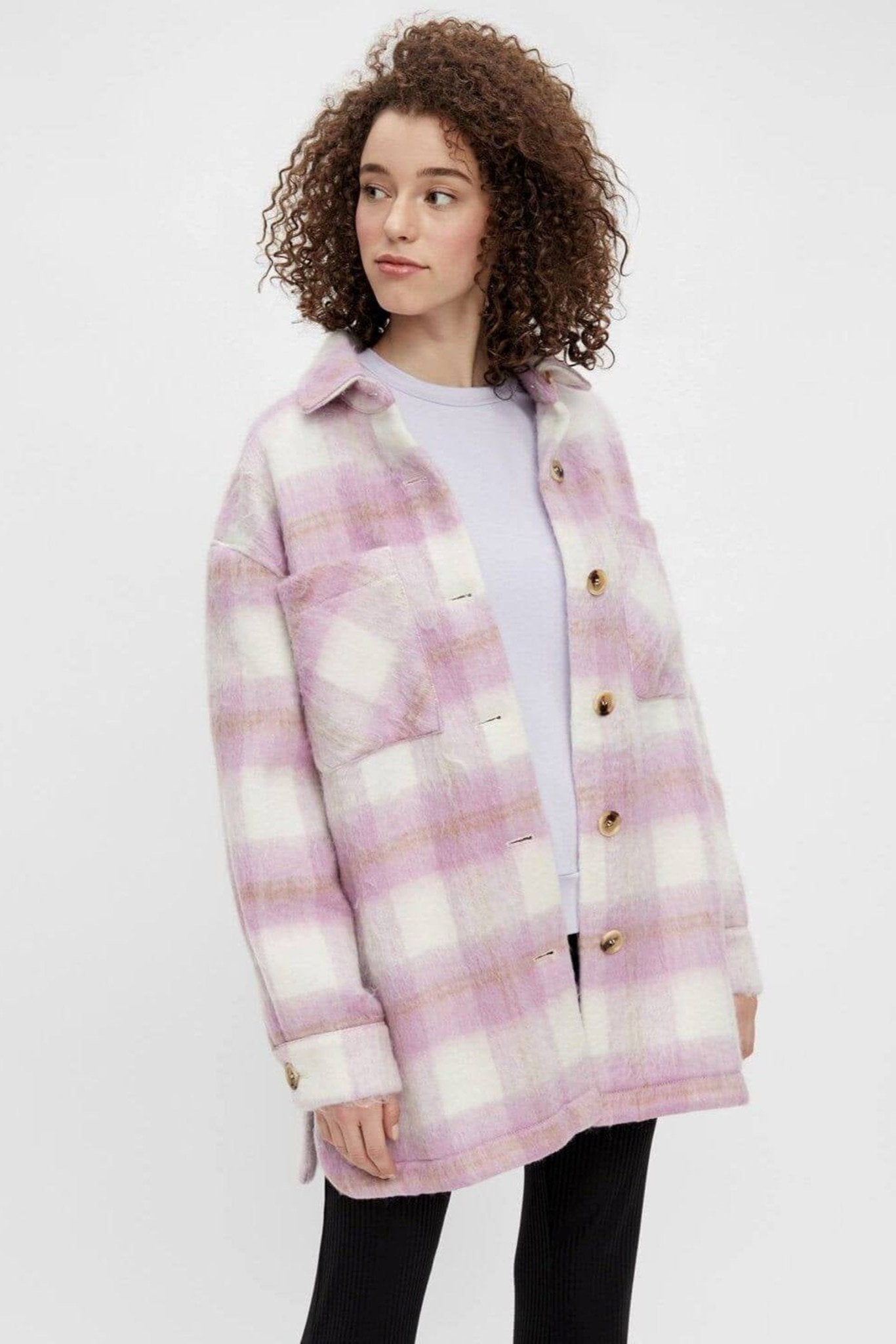 Oversized Rutig skjortjacka - Rosa - PIECES - Rosa