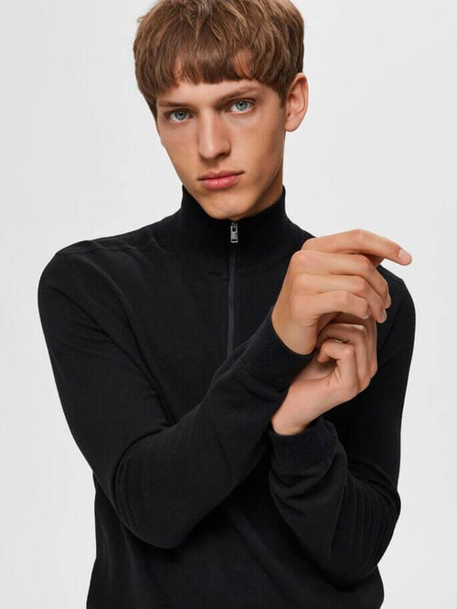 Pima half zip pullover - Svart - Selected Homme - Svart