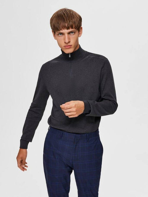 Pima half zip pullover - Mörkgrå - Selected Homme - Grå