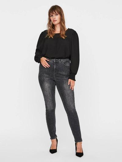 Lora Jeans high waisted (Curve) - Svart-grå denim - Vero Moda Curve - Svart