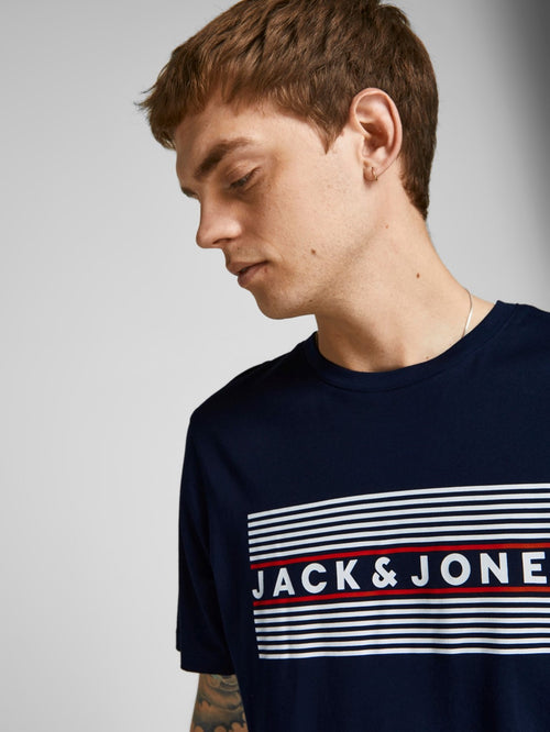 Ecorp Logo Tee O-Neck - Navy blazer PLAY Stripe - Jack & Jones - Blå