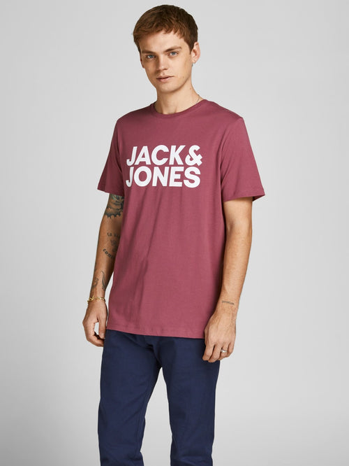 Ecorp Logo Tee O-Neck - Hawthorn Rose - Jack & Jones - Röd