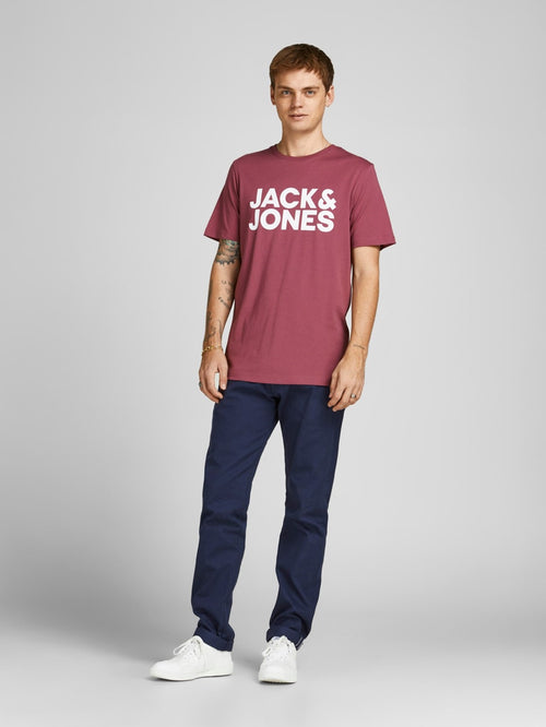 Ecorp Logo Tee O-Neck - Hawthorn Rose - Jack & Jones - Röd