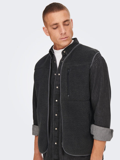 Houston Fleece Väst - Phantom - Only & Sons - Svart