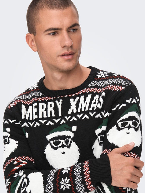 XMAS Santa Crewneck Knit - Svart - Only & Sons - Svart