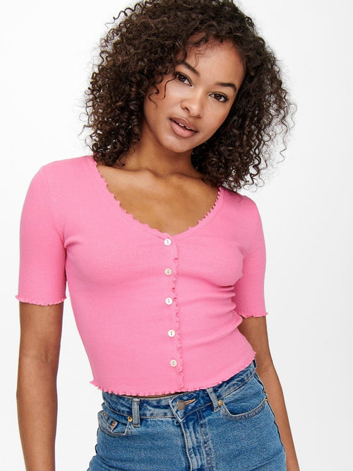 Laila Button Top - Sachet Pink - ONLY - Rosa
