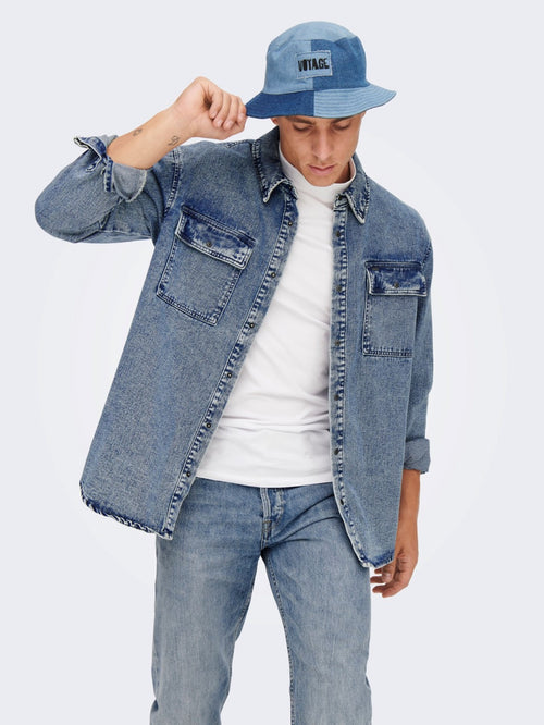 Bill Washed Overshirt - Blue Denim - Only & Sons - Blå