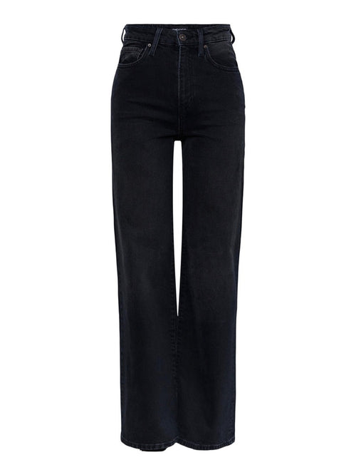Flikka High Waist Wide Jeans - Black Denim - PIECES - Svart