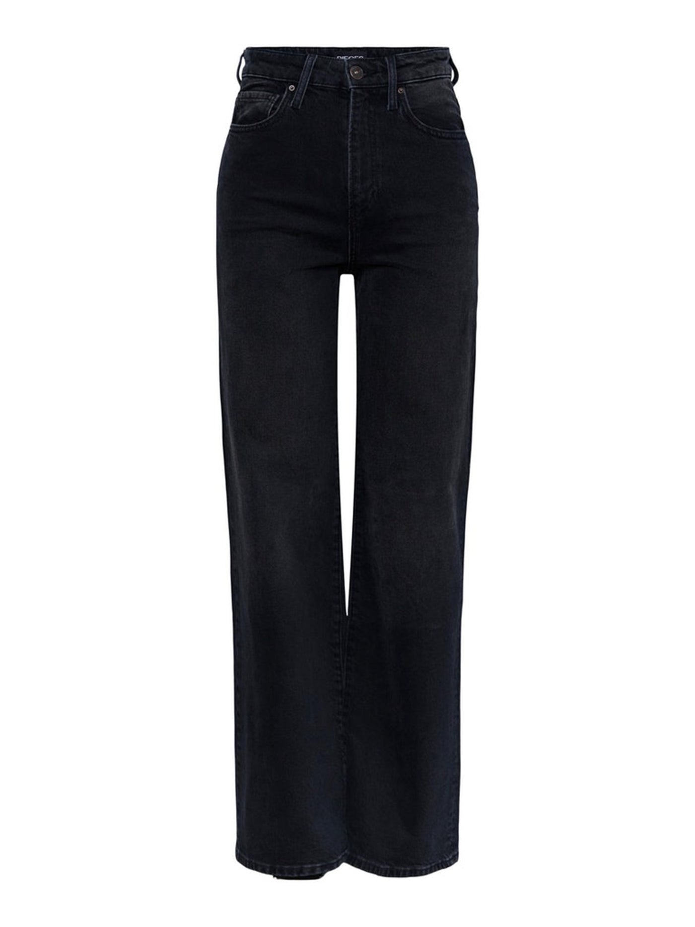 Flikka High Waist Wide Jeans - Black Denim - PIECES - Svart