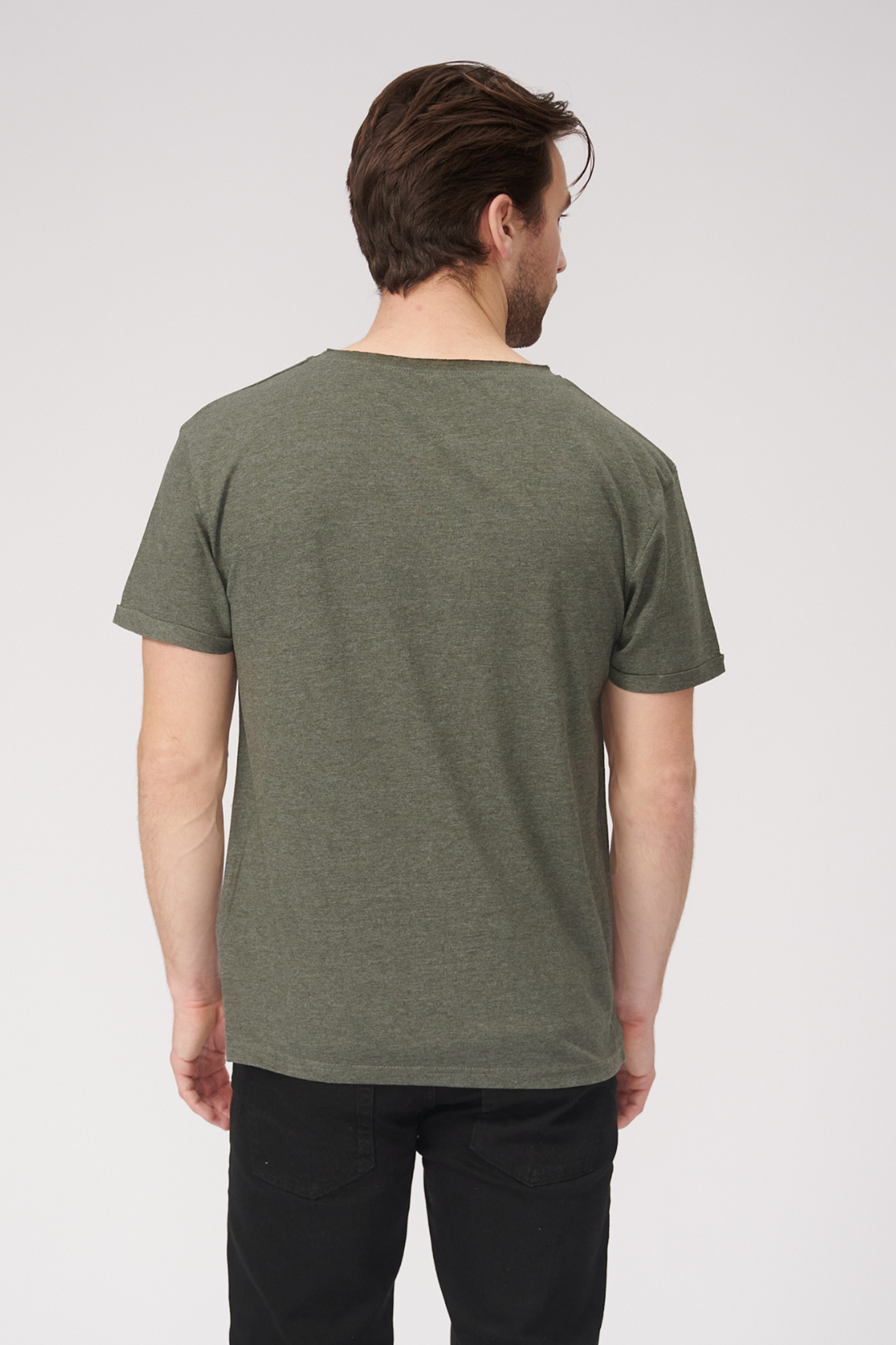 Raw Neck T-shirt - Grönmelerad - TeeShoppen - Grön 2