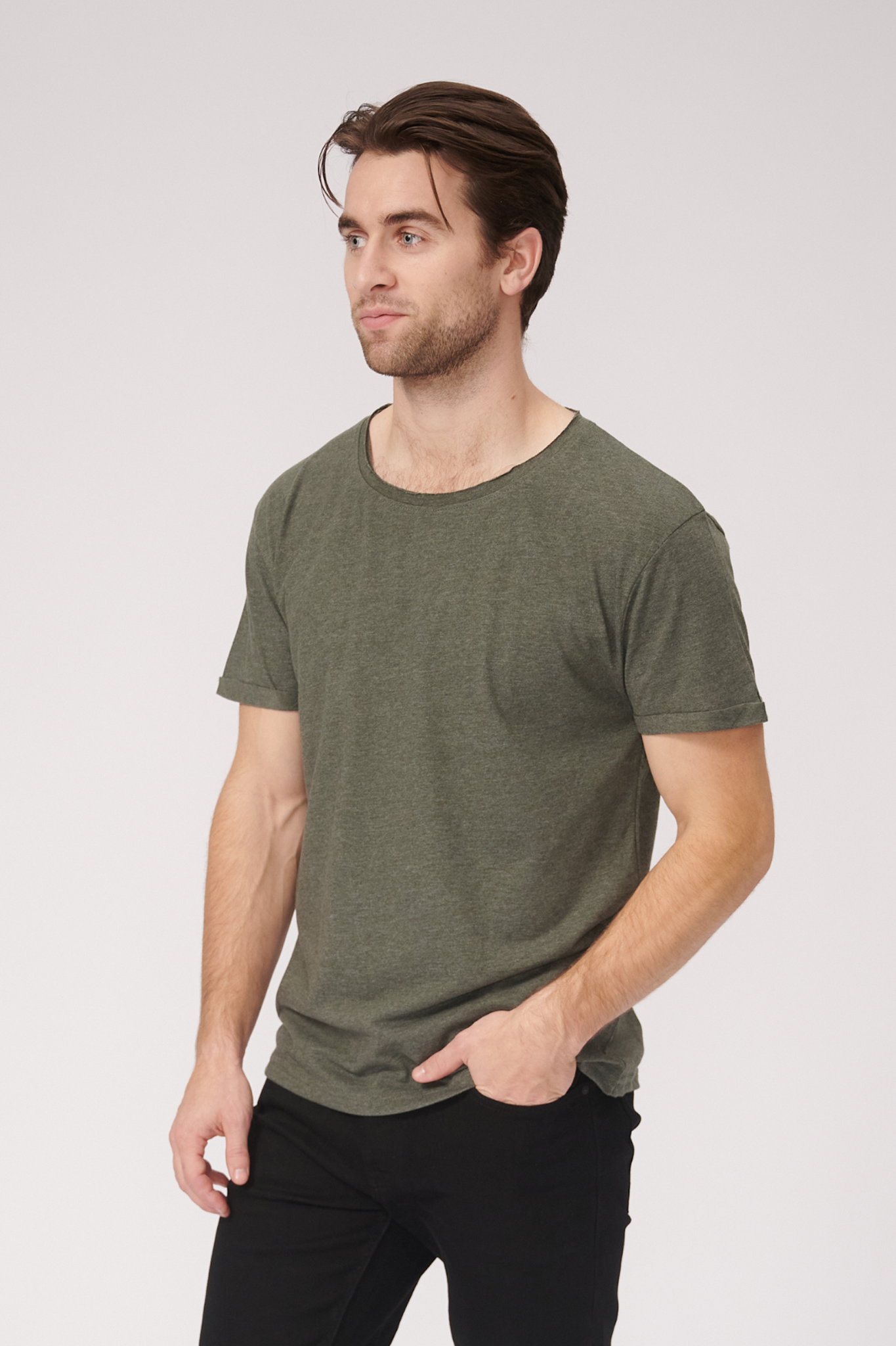 Raw Neck T-shirt - Grönmelerad - TeeShoppen - Grön 3