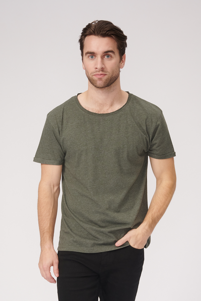 Raw Neck T-shirt - Grönmelerad - TeeShoppen - Grön