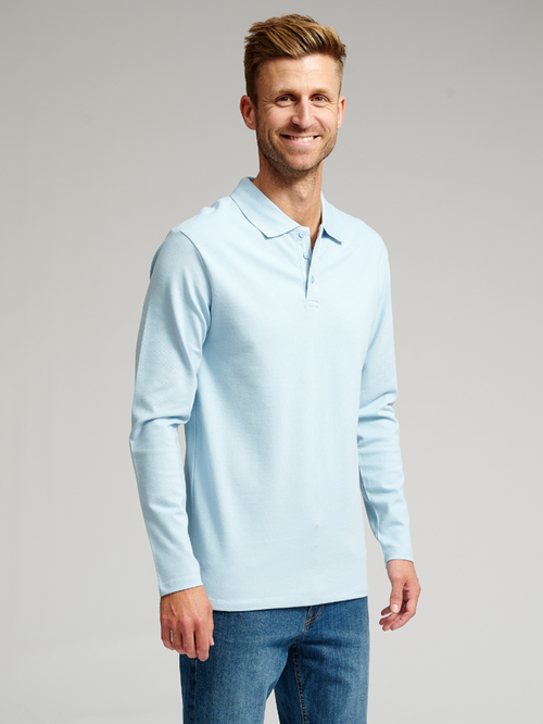 Muscle Långärmad  Poloskjorta - Ljusblå - TeeShoppen - Blå