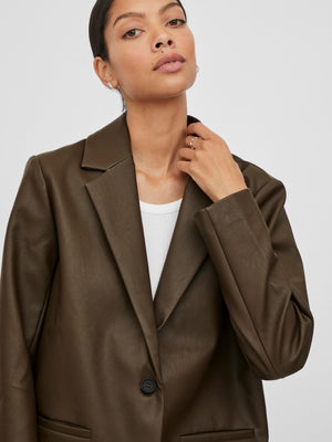 Maya Coated Blazer - Demitasse - VILA - Brun